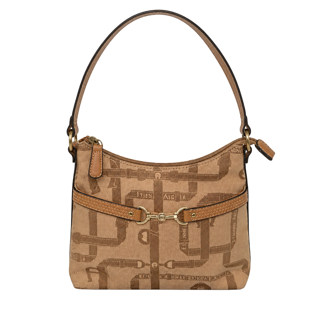 Etienne Aigner Tan Jacquard Monogram Shoulder Bag with Horsebit Detail 1