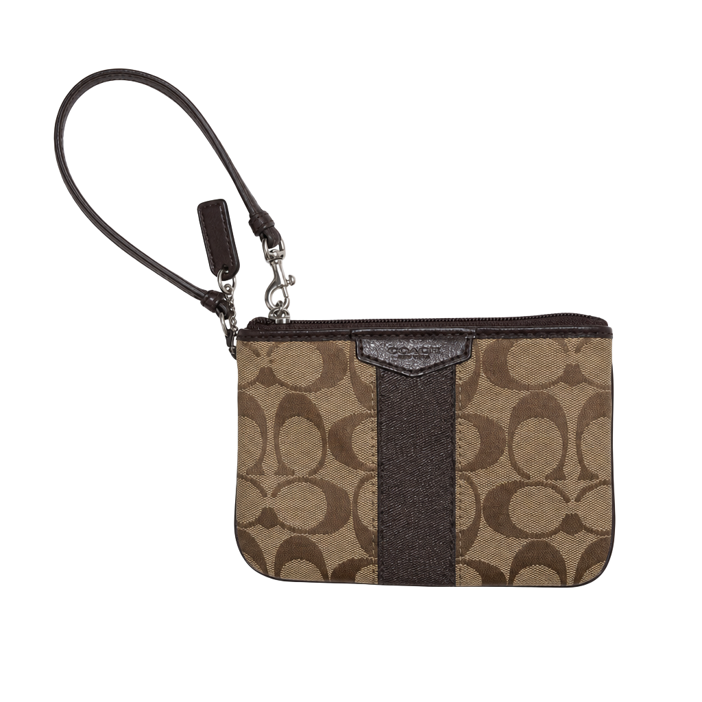 Coach Signature C Canvas and Leather Wristlet Pouch 1