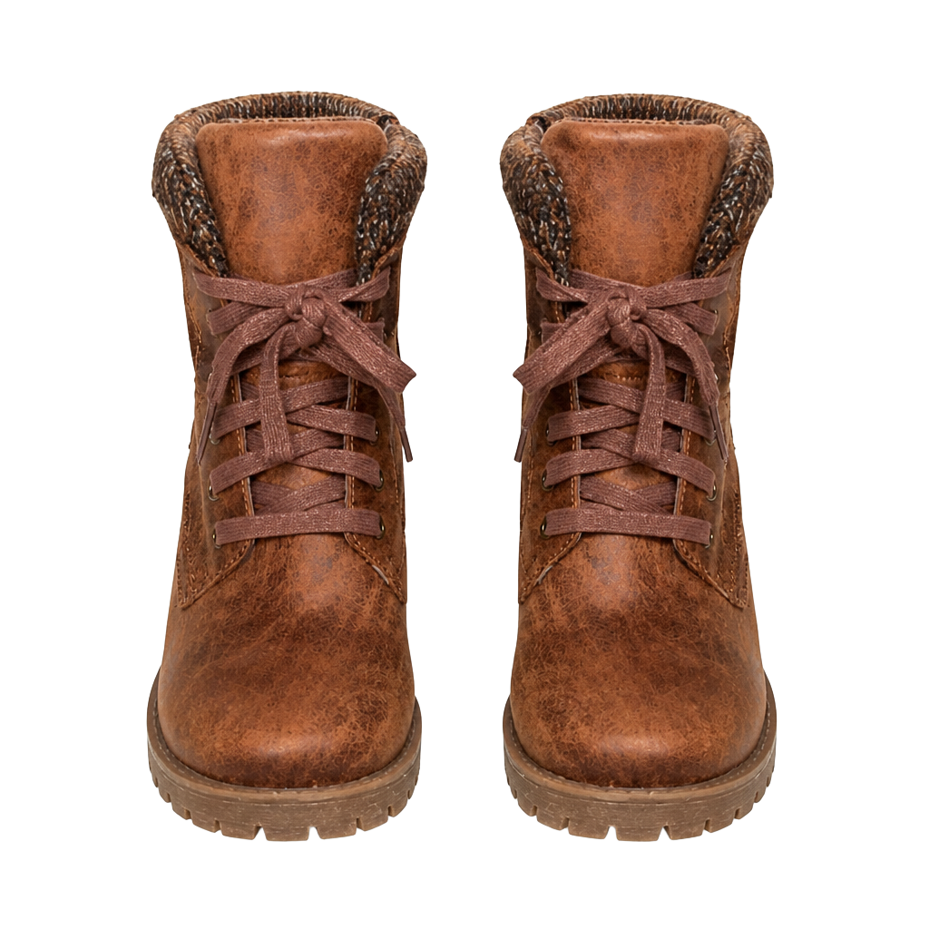Brown Lace-Up Ankle Boots with Knit Cuff Bullboxer 1