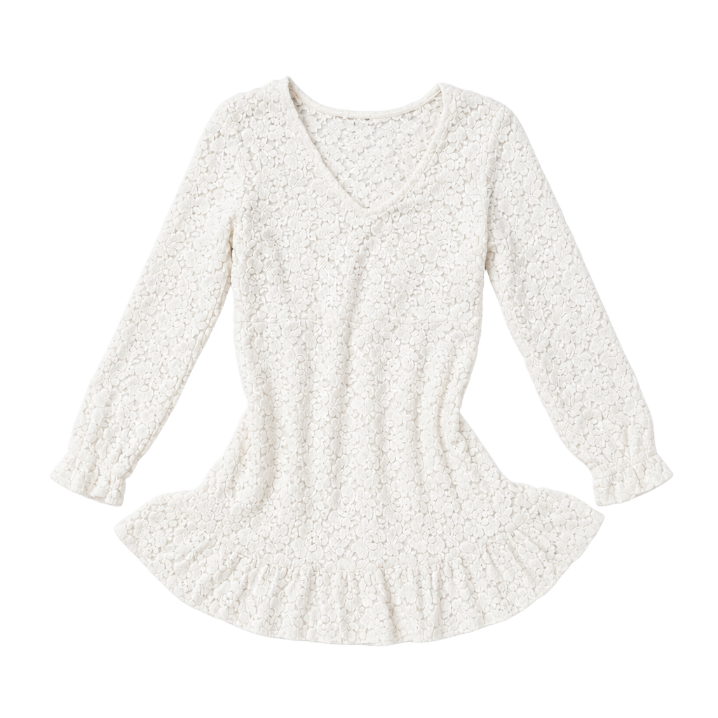 Wild Fable Women's Cream Long Sleeve Brushed Floral Lace Skater Dress 1