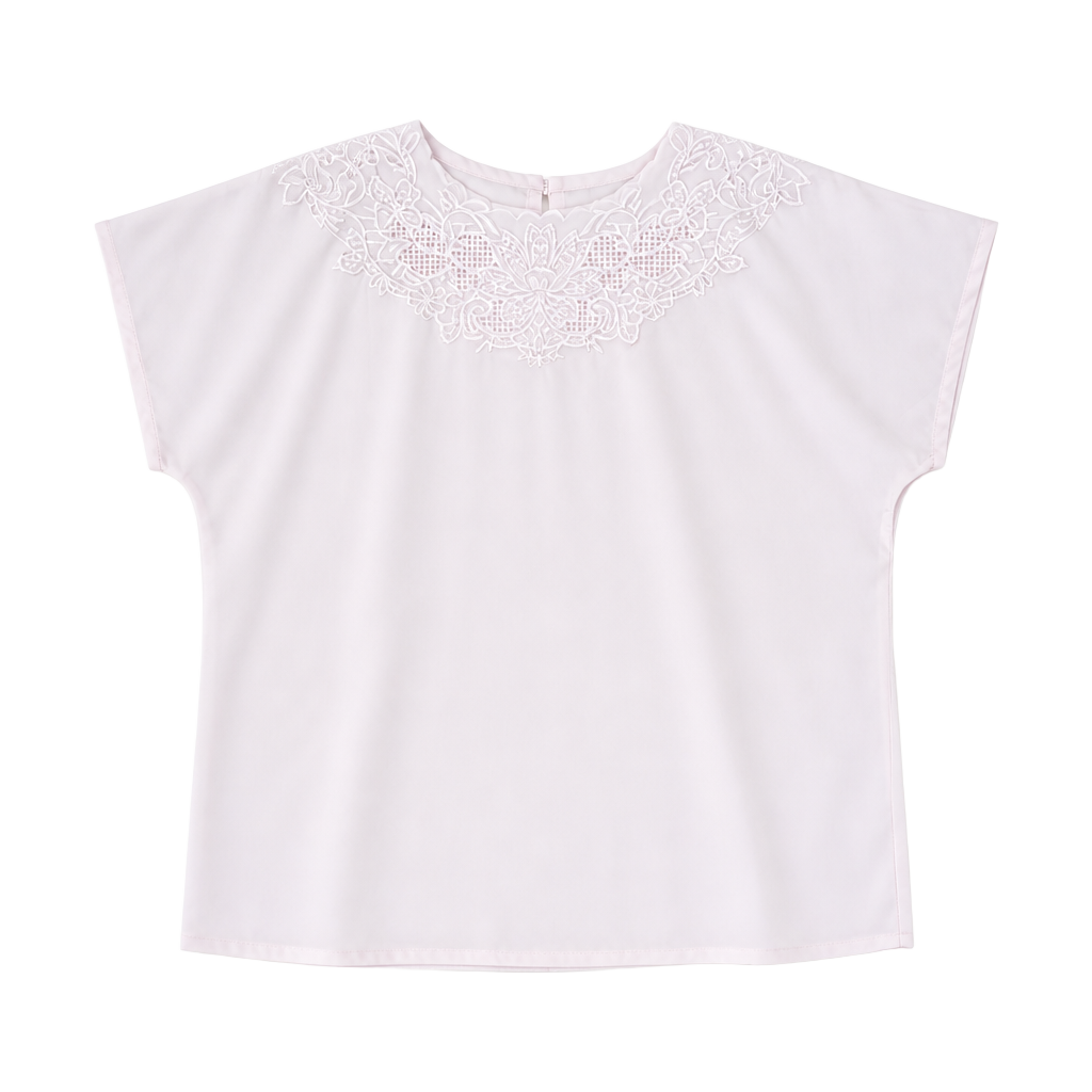 19-Yves St. Clair Vintage Pink Embroidered Short Sleeve Blouse 1
