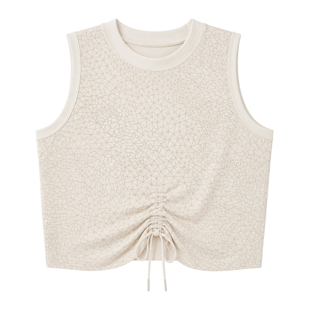 Lululemon Cinch Me Up Front Tank Top Beige Dune Geometric Print Drawstring 1