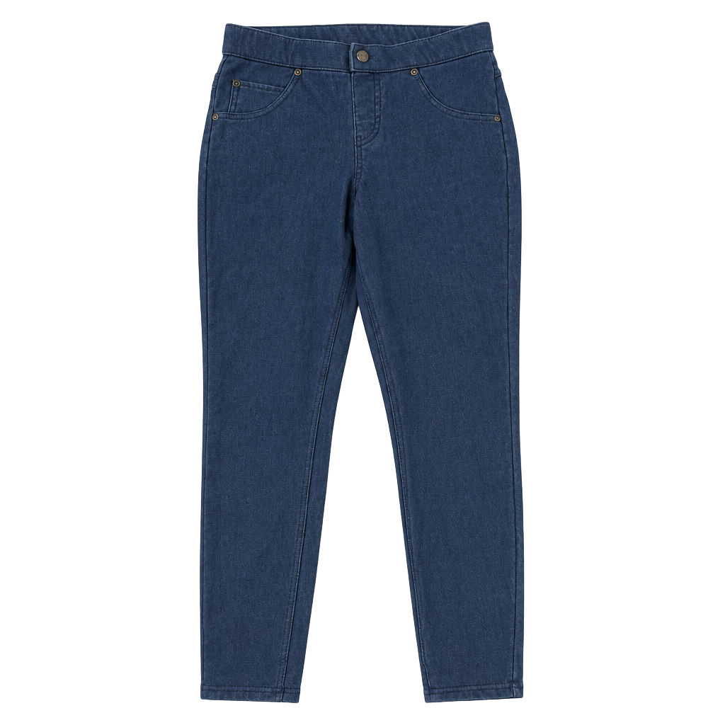 HUE Faux Denim Fleece Lined Stretch Leggings Blue Size S 1