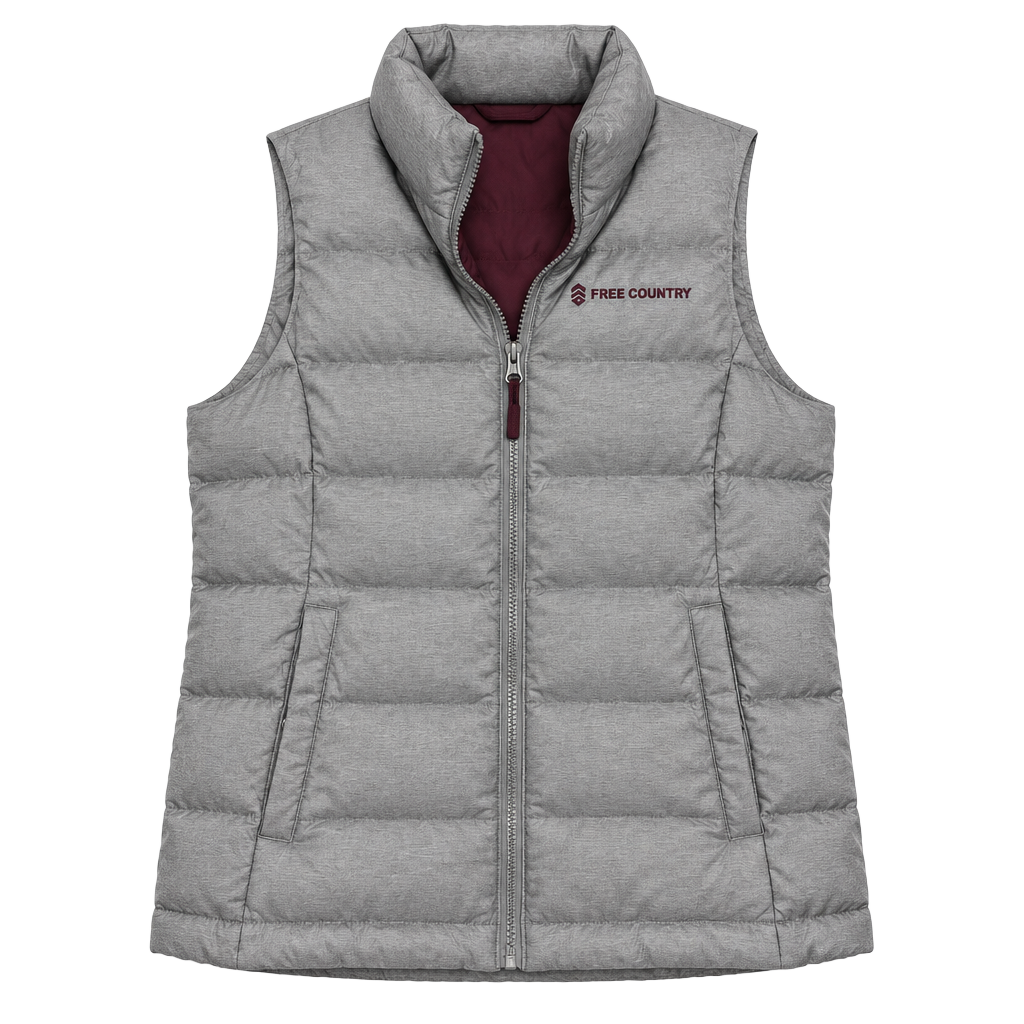 Free Country Puffer Vest Gray Full Zip Winter 1