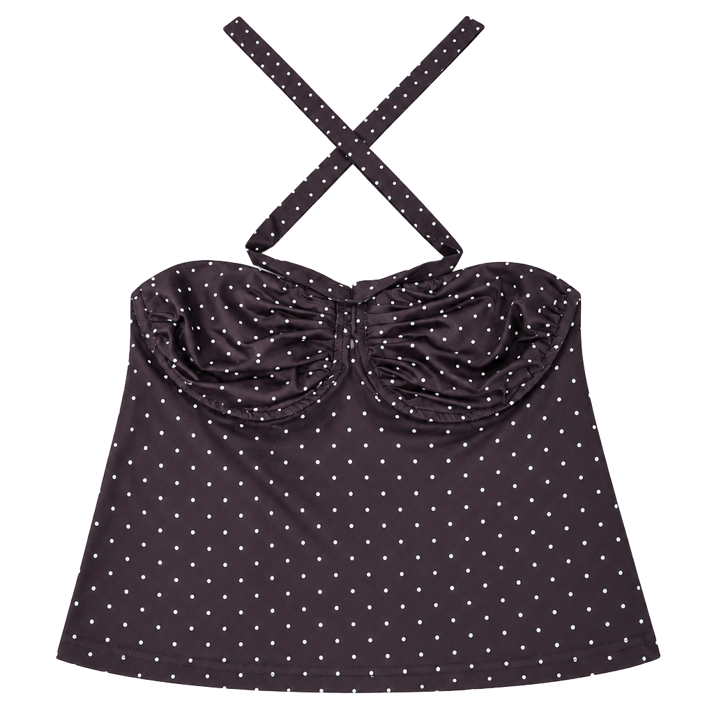 Shein Polka Dot Halter Top Size L Brown White Ruched Satin 1
