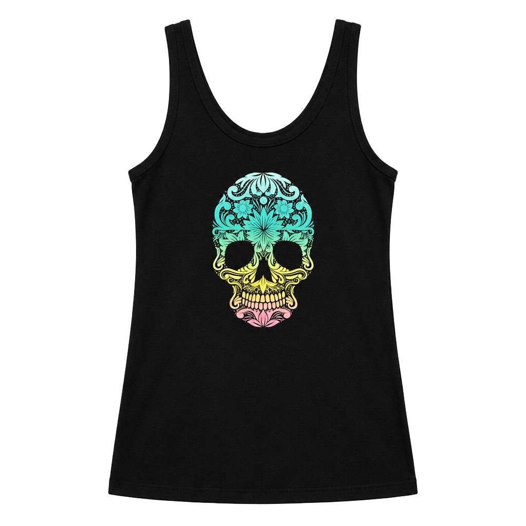 No Boundaries Skull Tank Top Size XL/XG 15-17 Black Floral Sugar Skull 1