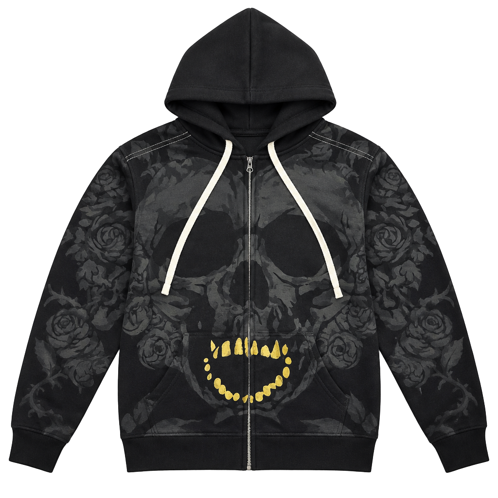Mecca Skull Zip Up Hoodie Size XL Black Y2K 1