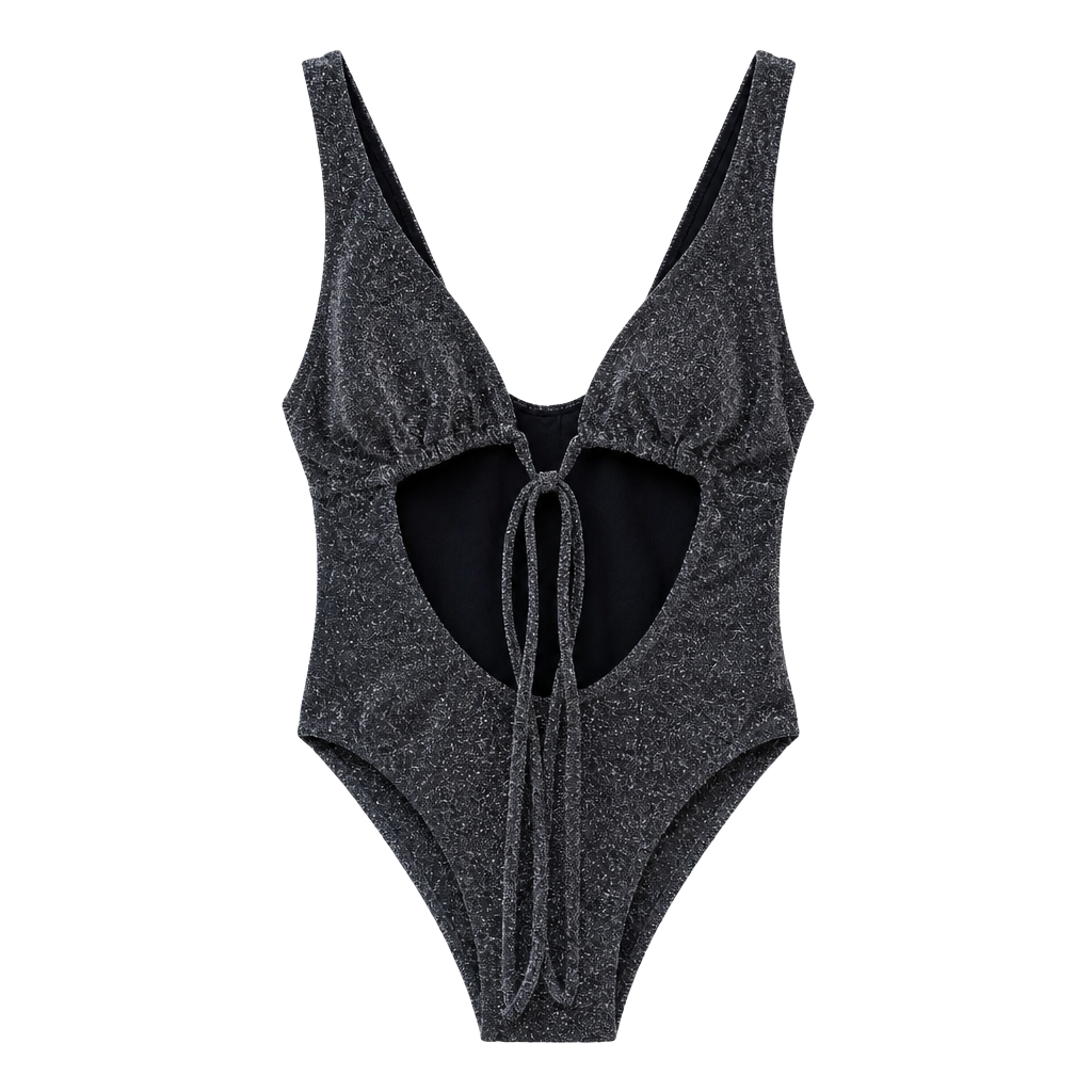 Berlook Metallic Cutout Tie-Front One-Piece Swimsuit Size L 1