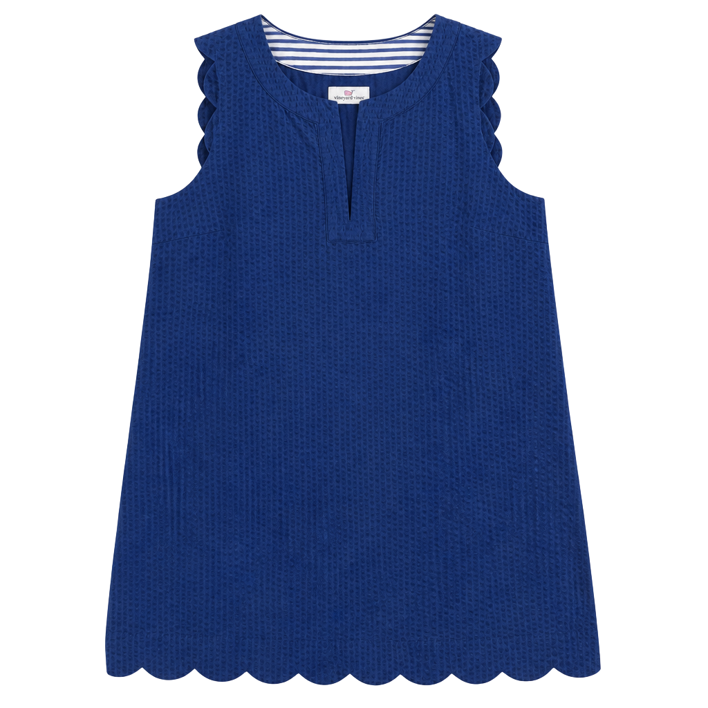 NWT Vineyard Vines Seersucker Scallop Cisco Dress Deep Bay Size 10 1