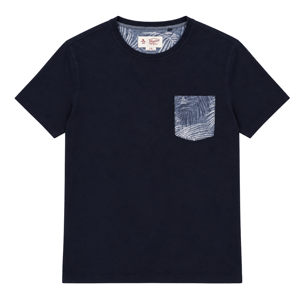 Original Penguin Navy Blue Tropical Print Pocket T-Shirt Size Large 1