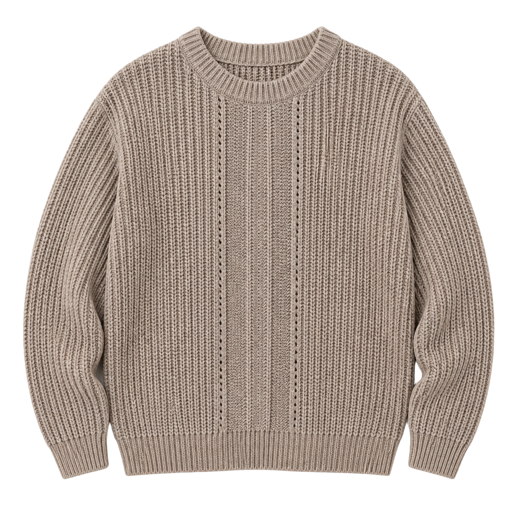 The Post Tan Ribbed Pointelle Knit Oversized Sweater 1