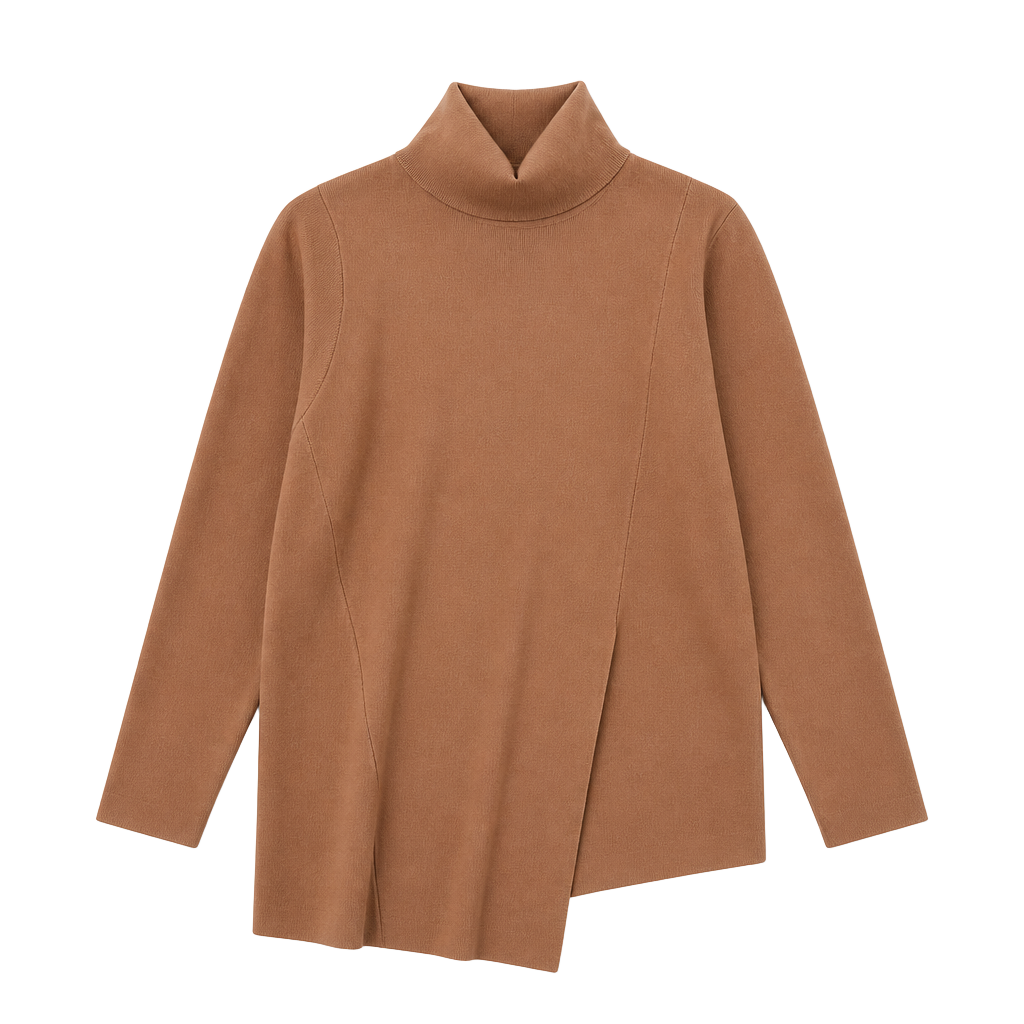 THML Brown Asymmetrical Hem Turtleneck Sweater Size M 1