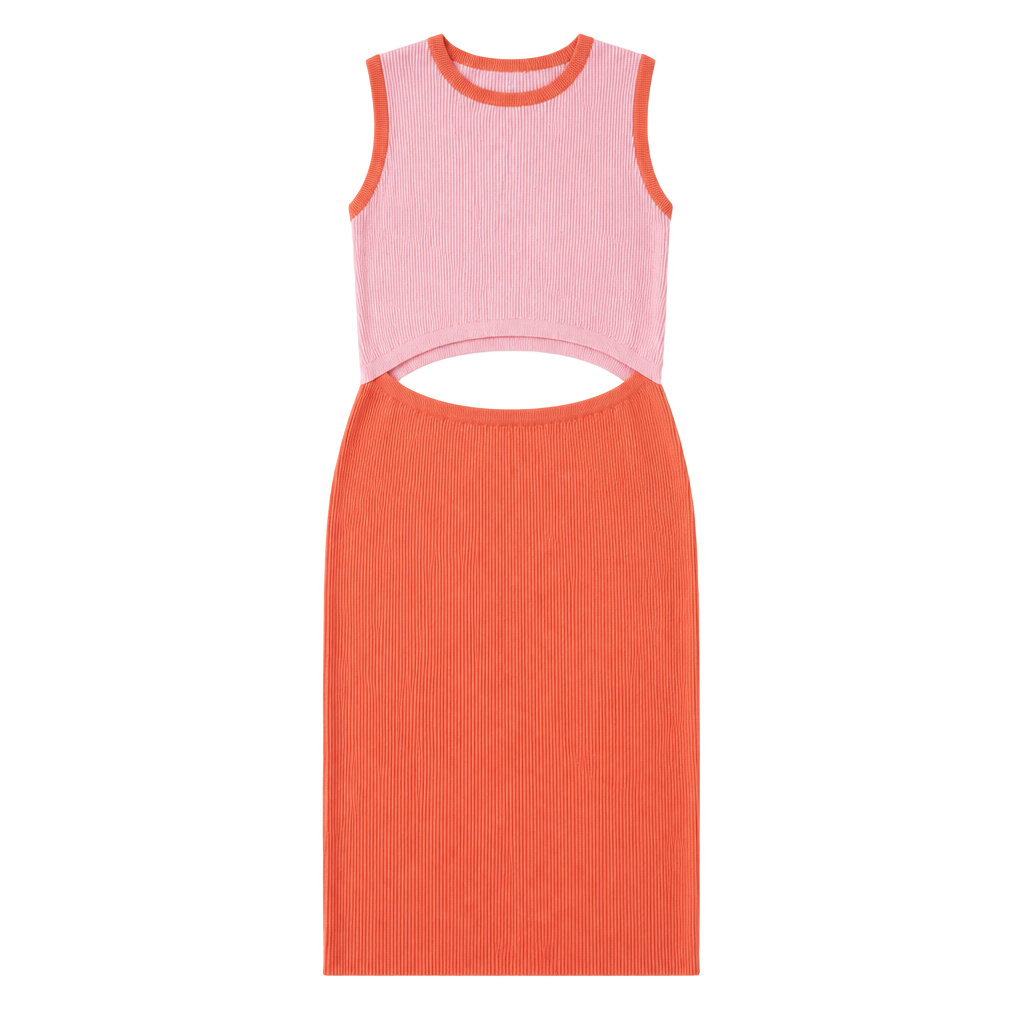 Pink Lily Two-Toned Pink and Orange Ribbed Cut Out Midi Dress 1