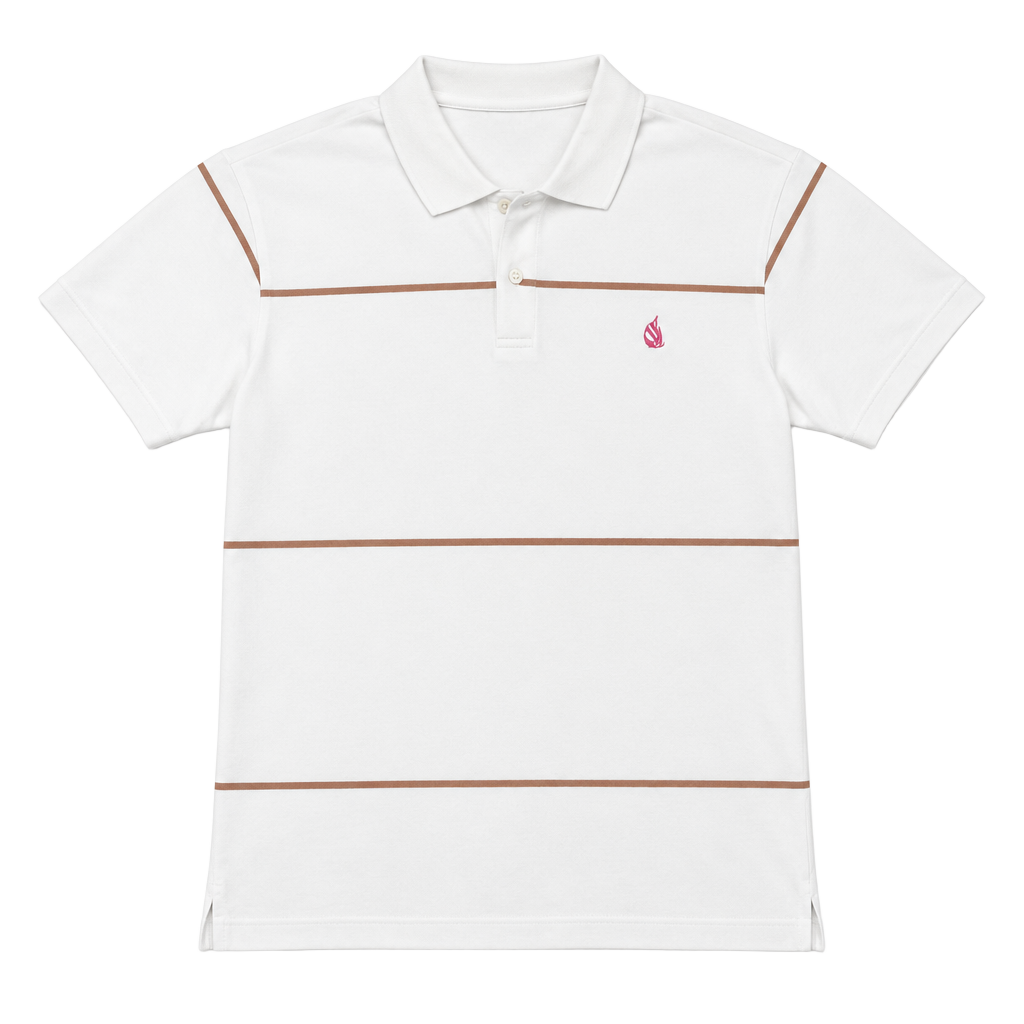Nautica Striped Polo Shirt Size M White Brown Cotton 1