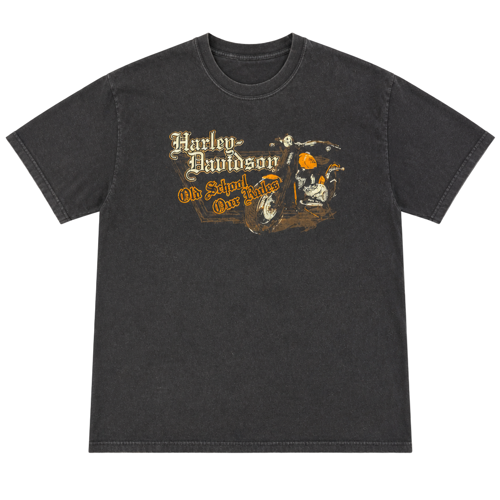 Vintage Harley Davidson Double Sided Graphic T-Shirt Old School Our Rules 1