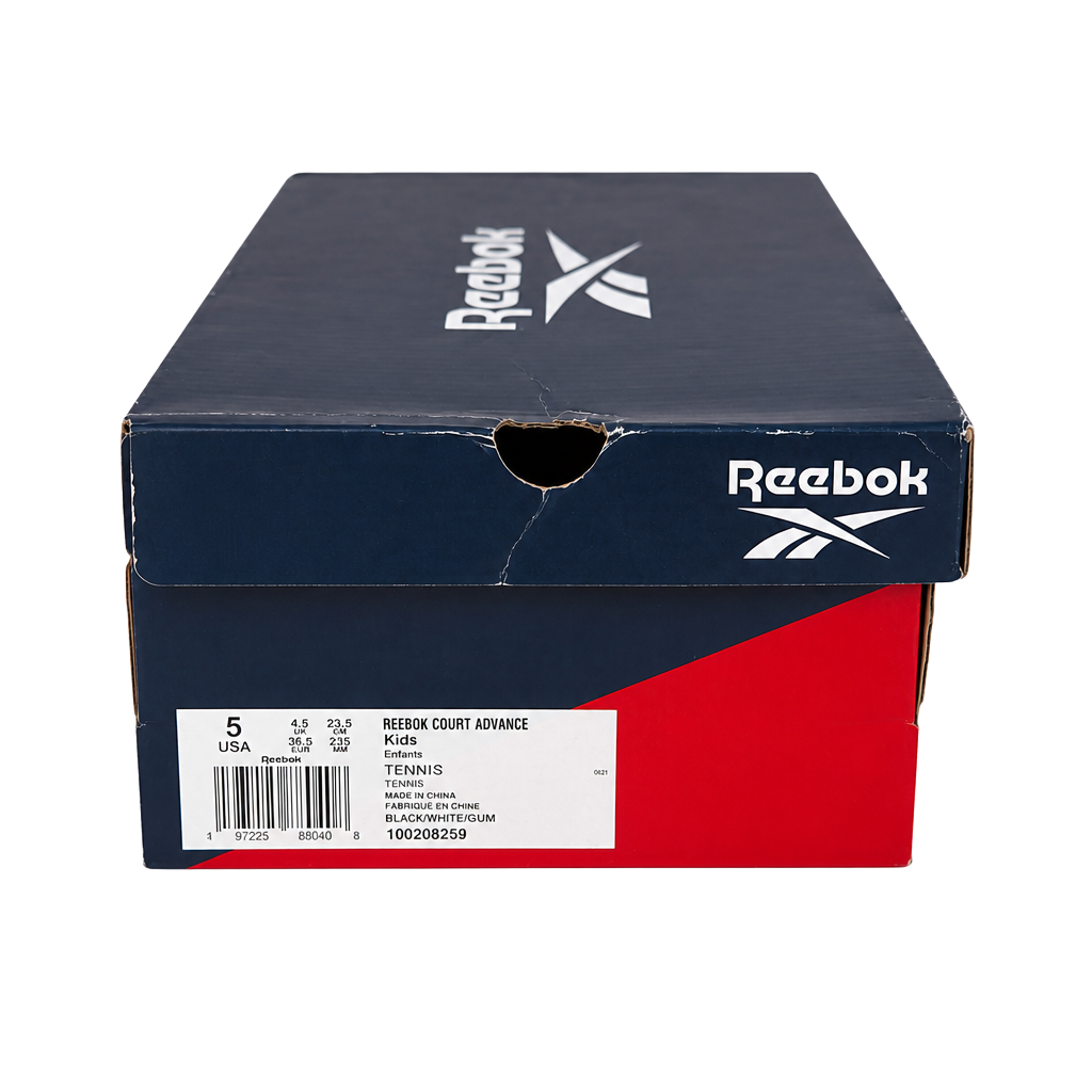 Reebok Court Advance Kids Sneakers Black White Gum Size 5 1