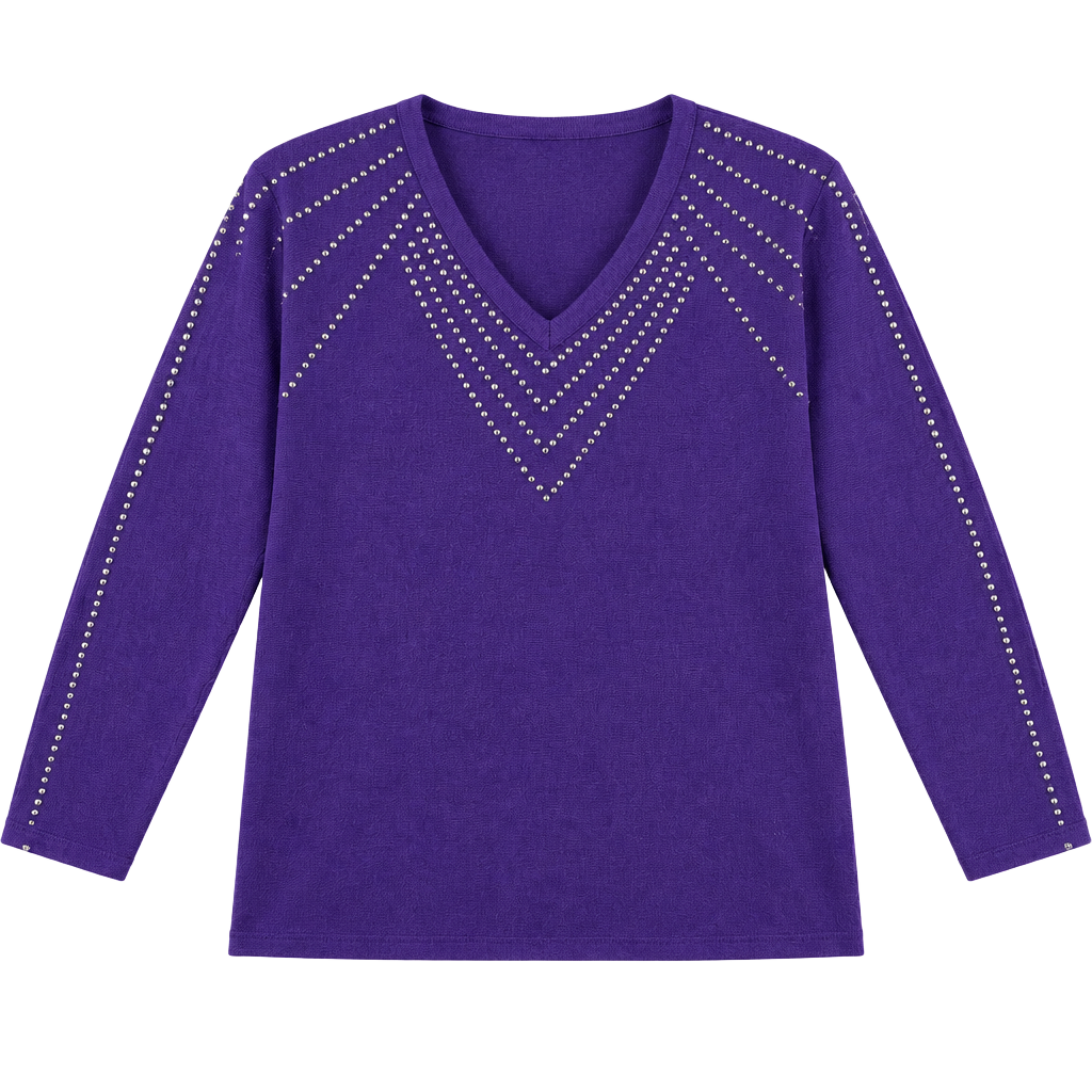 1676 By Design Studded V-Neck Sweater Size S Purple 1