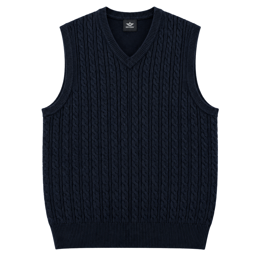 1662 Dockers Cable Knit Sweater Vest M Navy V-Neck Pullover 1