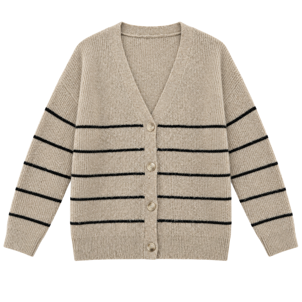 1652 Thread & Supply Striped Button Cardigan MP Beige Black 1