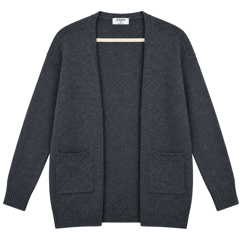 Zenana Open Front Cardigan Size M Black Knit Pockets 1