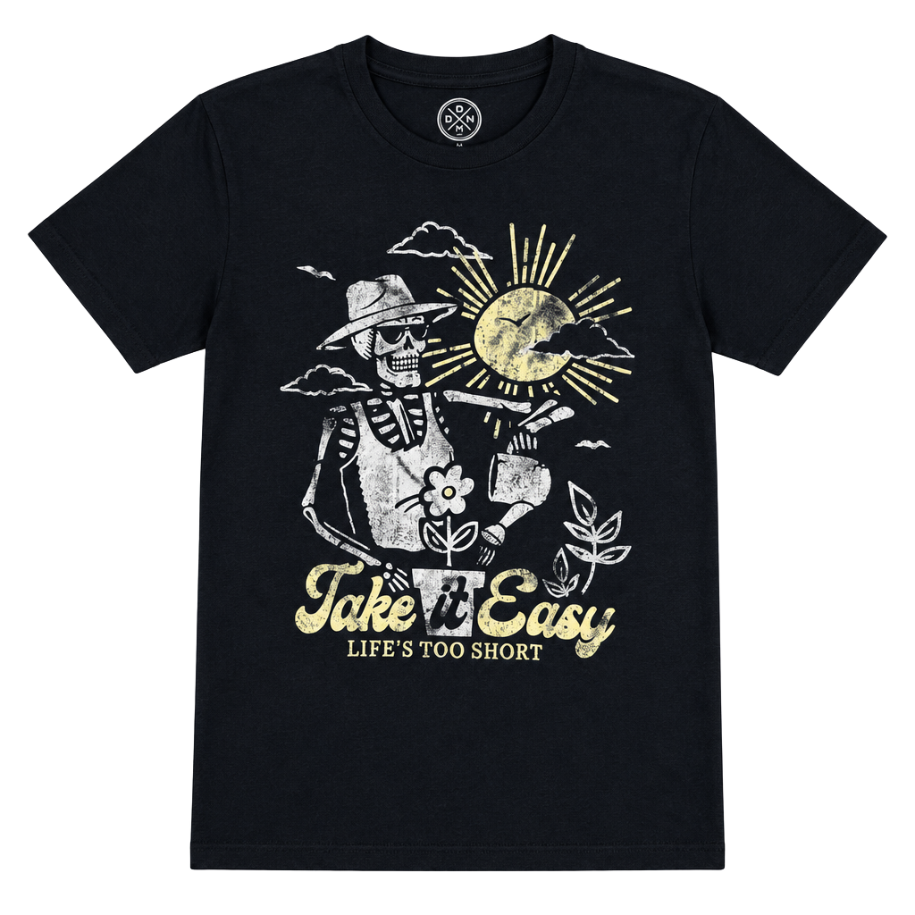 DOM Take It Easy Skeleton Graphic T-Shirt Size S Black Cotton 1