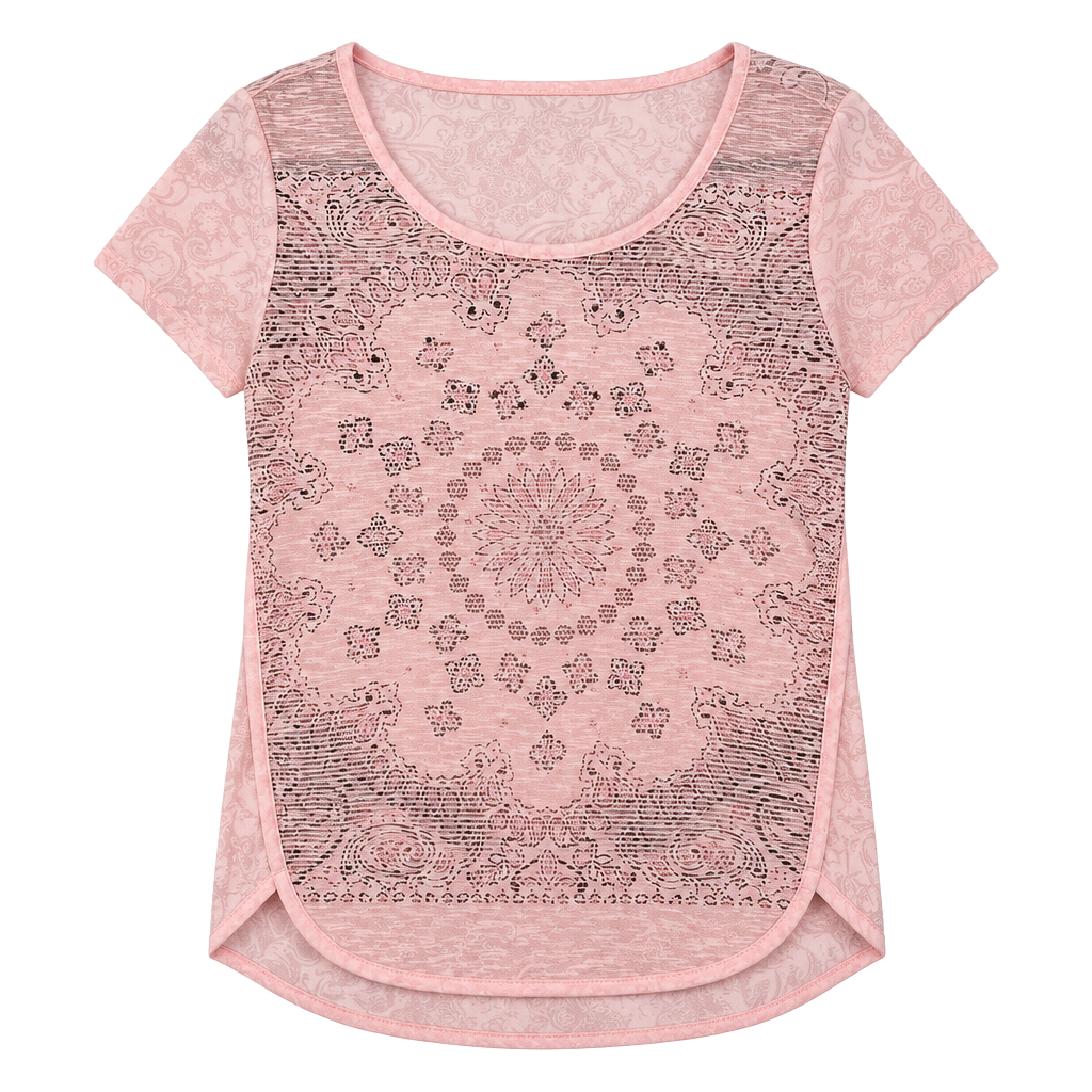 Faded Glory Short Sleeve T-Shirt Size S (4-6) Pink Burnout Medallion 1