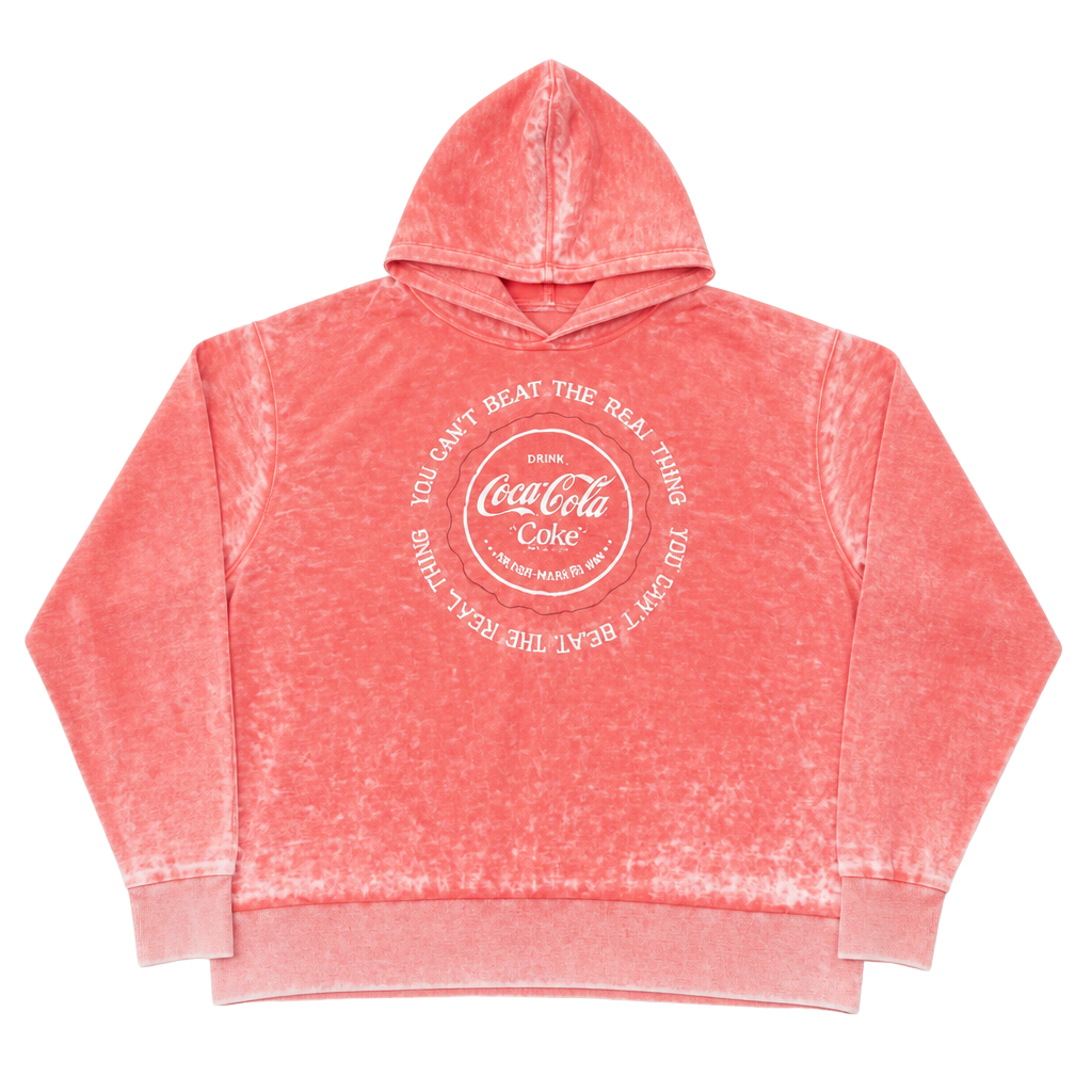 Coca-Cola You Can't Beat the Real Thing Red Mineral Wash Embroidered Graphic Hoodie Sweatshirt 1