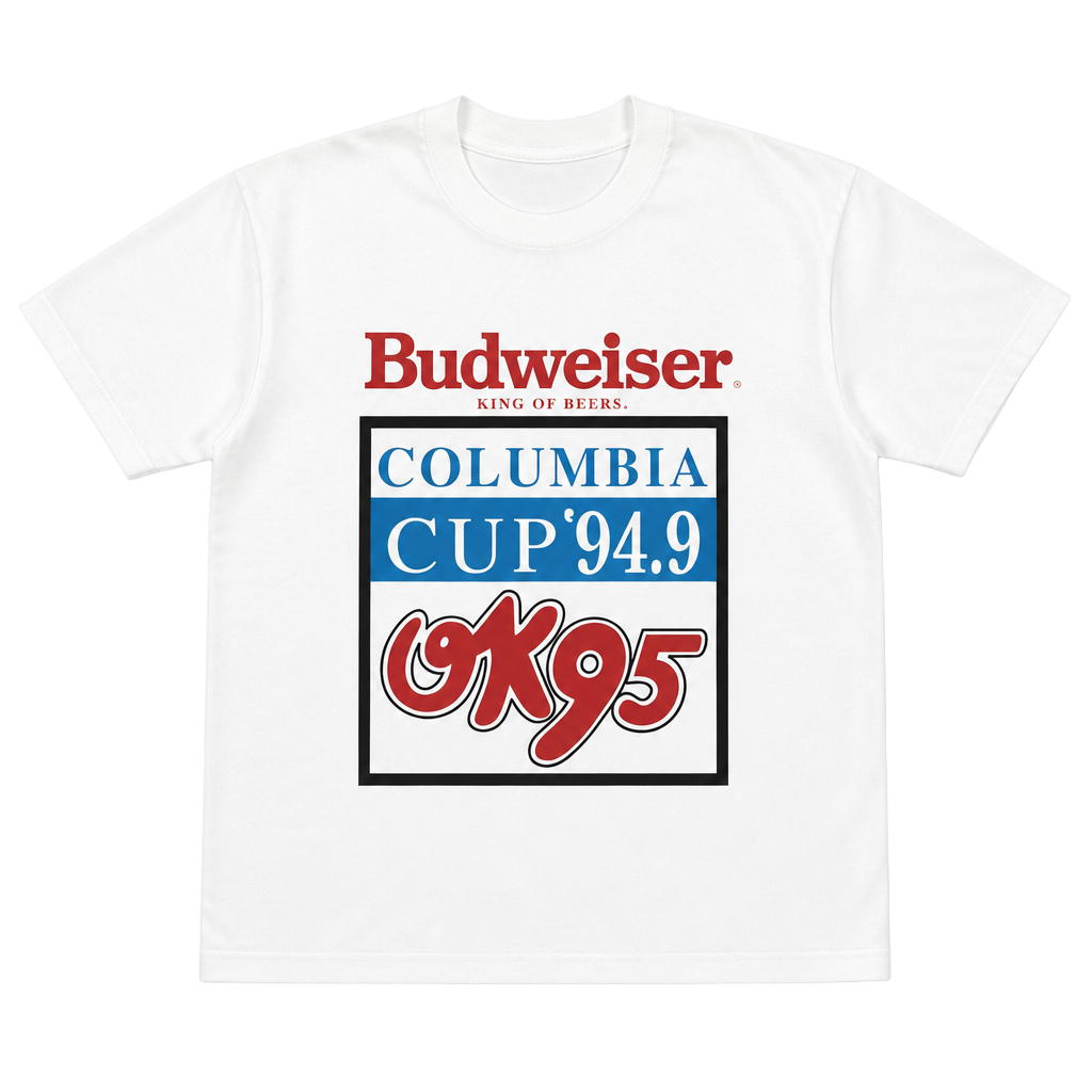 Vintage 1990s Budweiser Columbia Cup 94.9 GK95 White T-Shirt XL 1