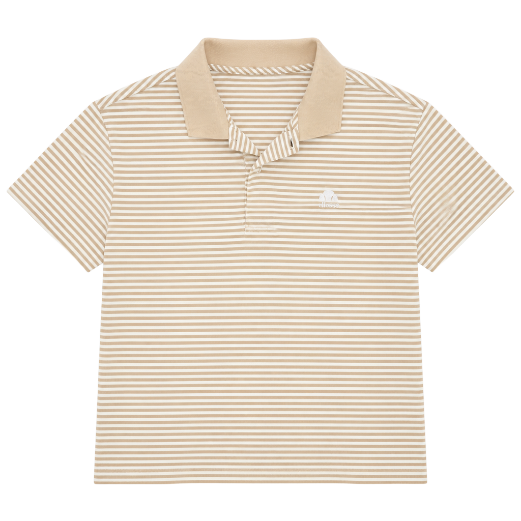 Vintage Ellesse Italy Striped Polo Shirt Tan Beige White Men's Size L 1