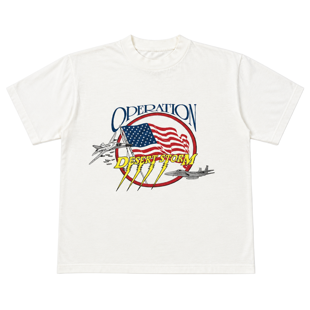 Vintage 1991 Operation Desert Storm Military Graphic T-Shirt White 1