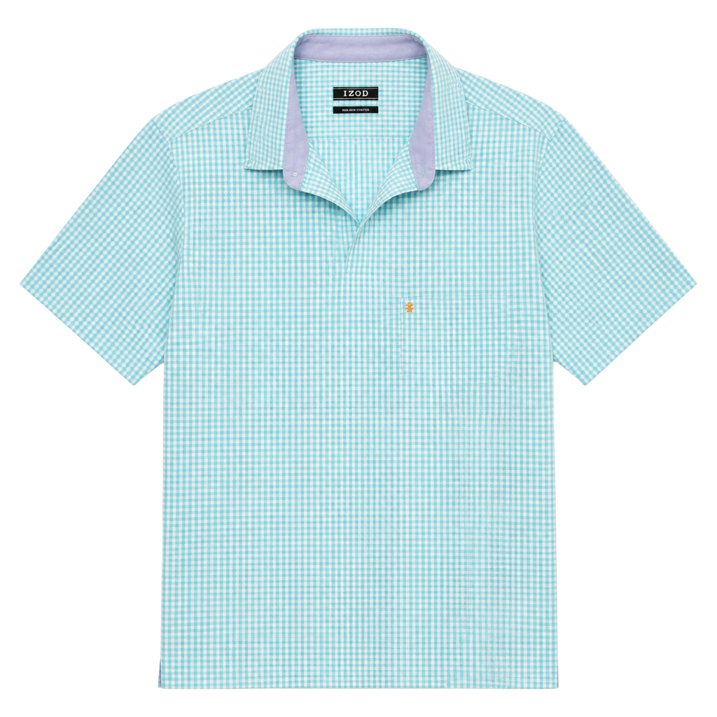 IZOD Mens XL Stretch Light Blue White Gingham Long Sleeve Button Down Shirt 1