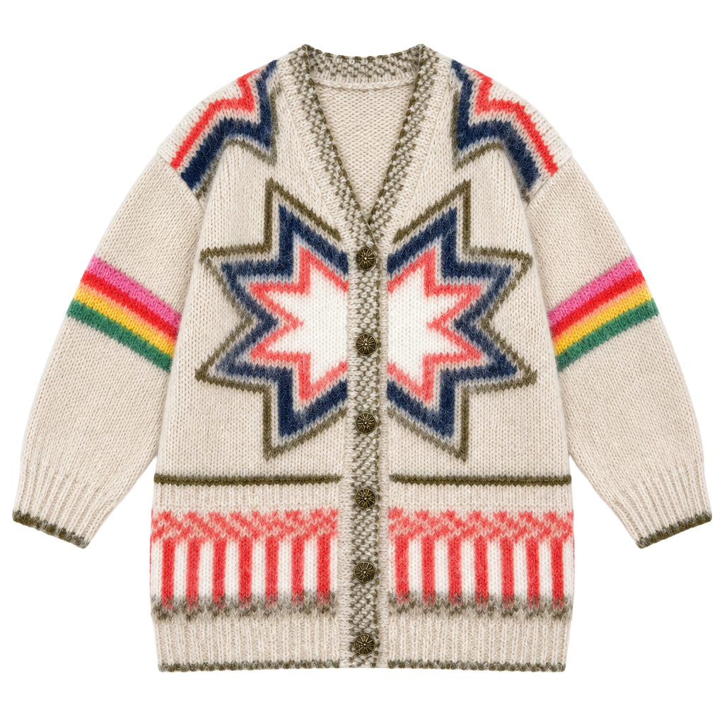 Commense Caesars Palace Cardigan Multicolor Boho Knit Sweater 1