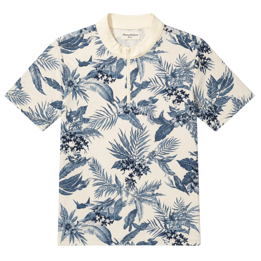 Tommy Bahama Golf Sleeveless Zip Blue Floral Tropical Print Pullover Top Large 1