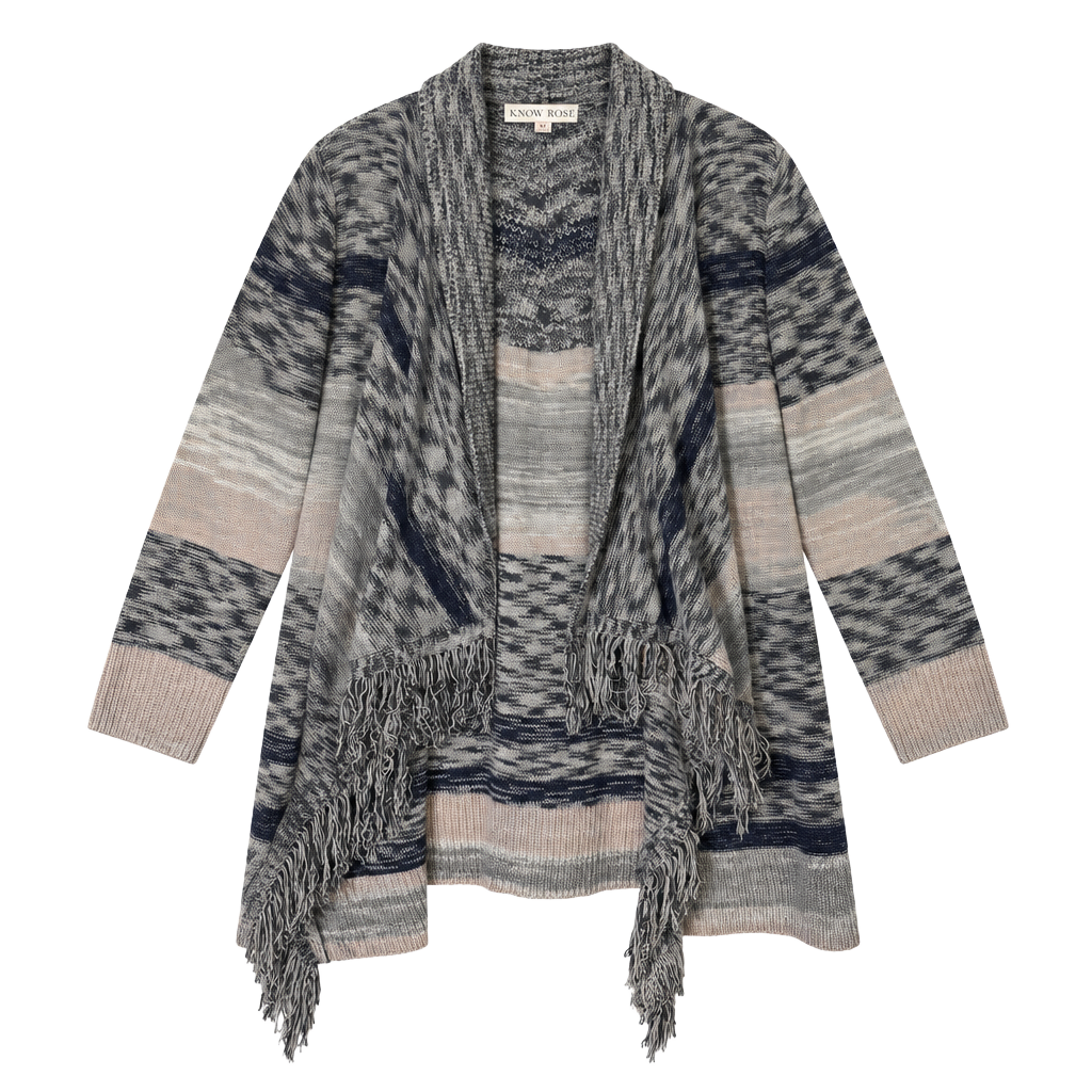 Knox Rose Open Cardigan Size XXL Gray Striped Fringe 1