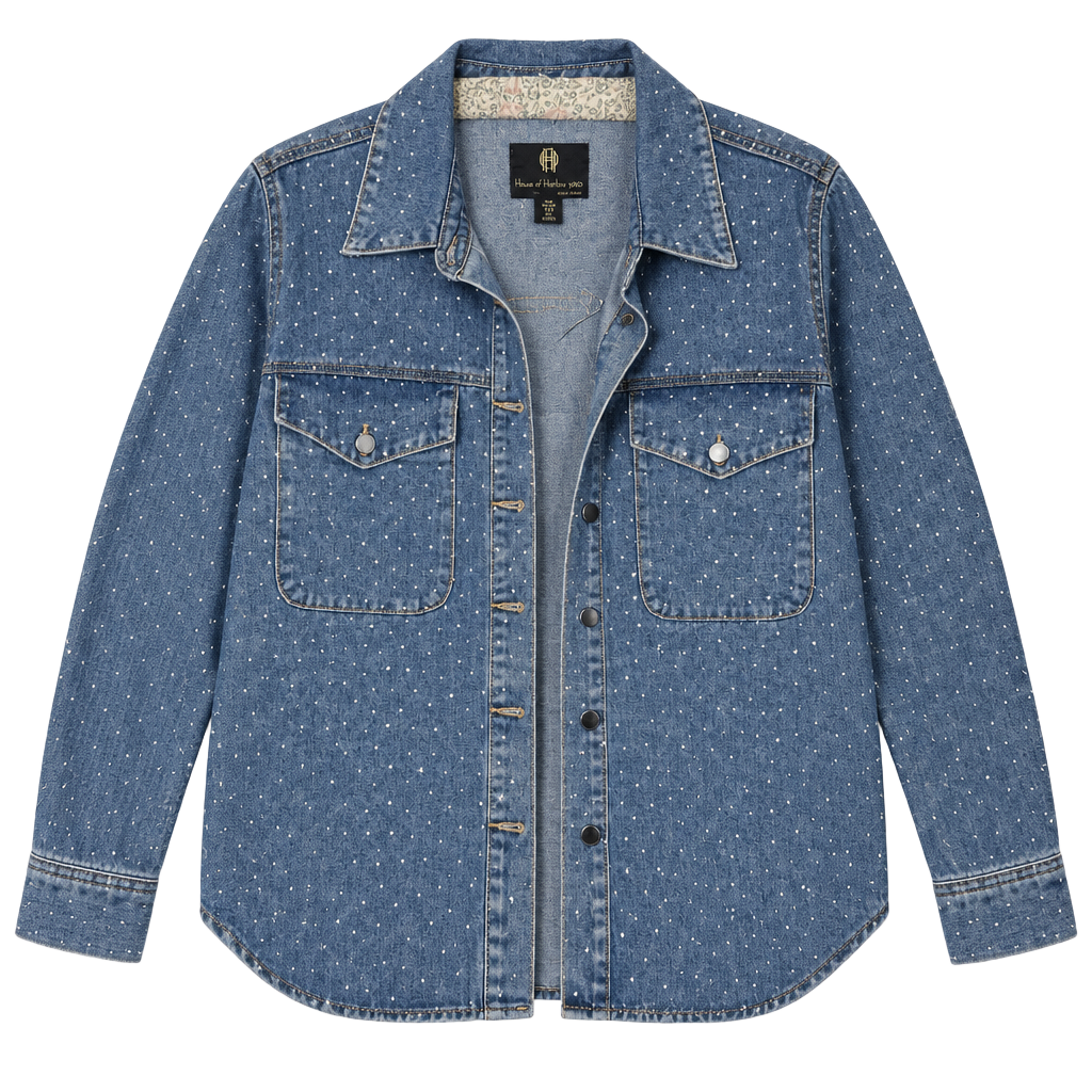 House Of Harlow 1960 Crystal Denim Jacket Size M Blue Rhinestone 1