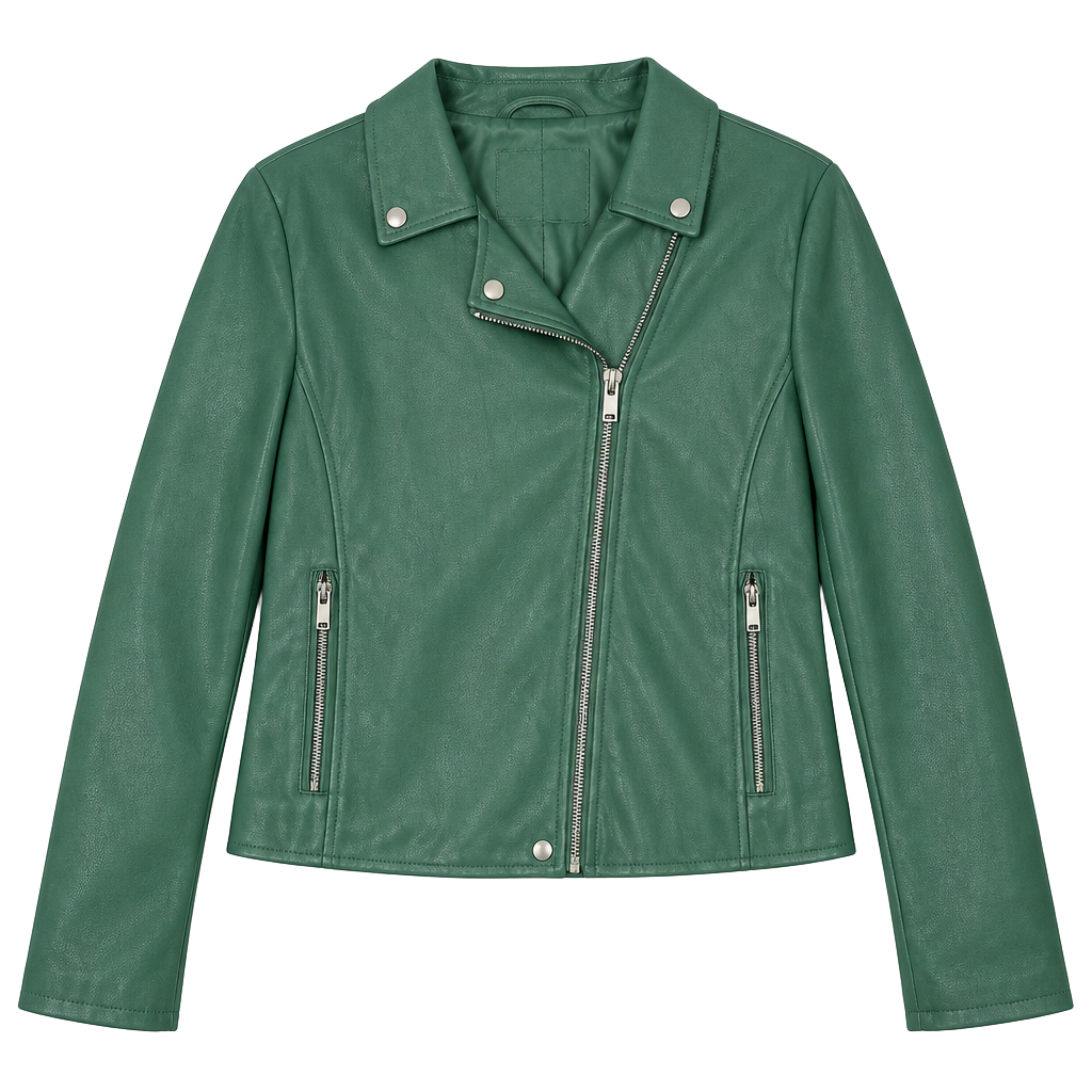 Avec Les Filles Faux Leather Biker Jacket Size L Green Moto 1