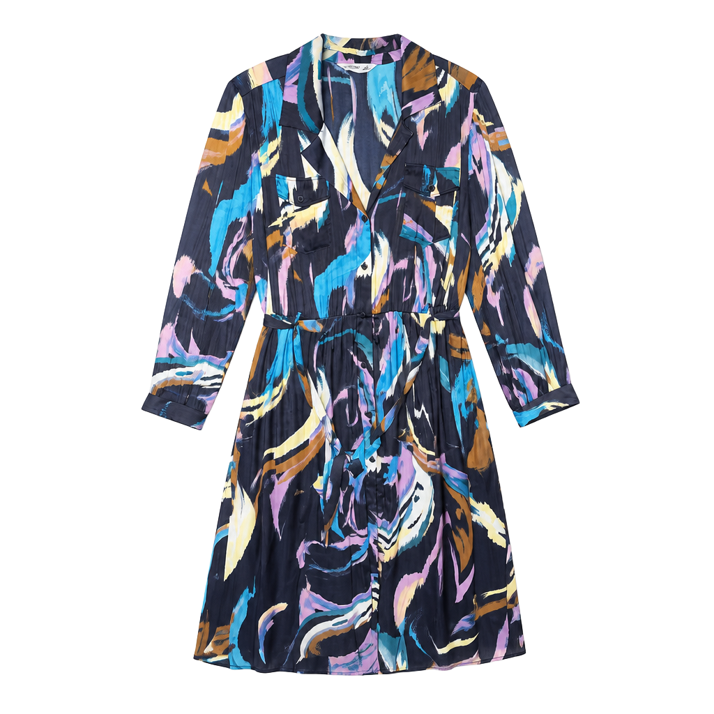 Nine West Midi Shirt Dress Size XL Multi-Color Abstract Satin 1
