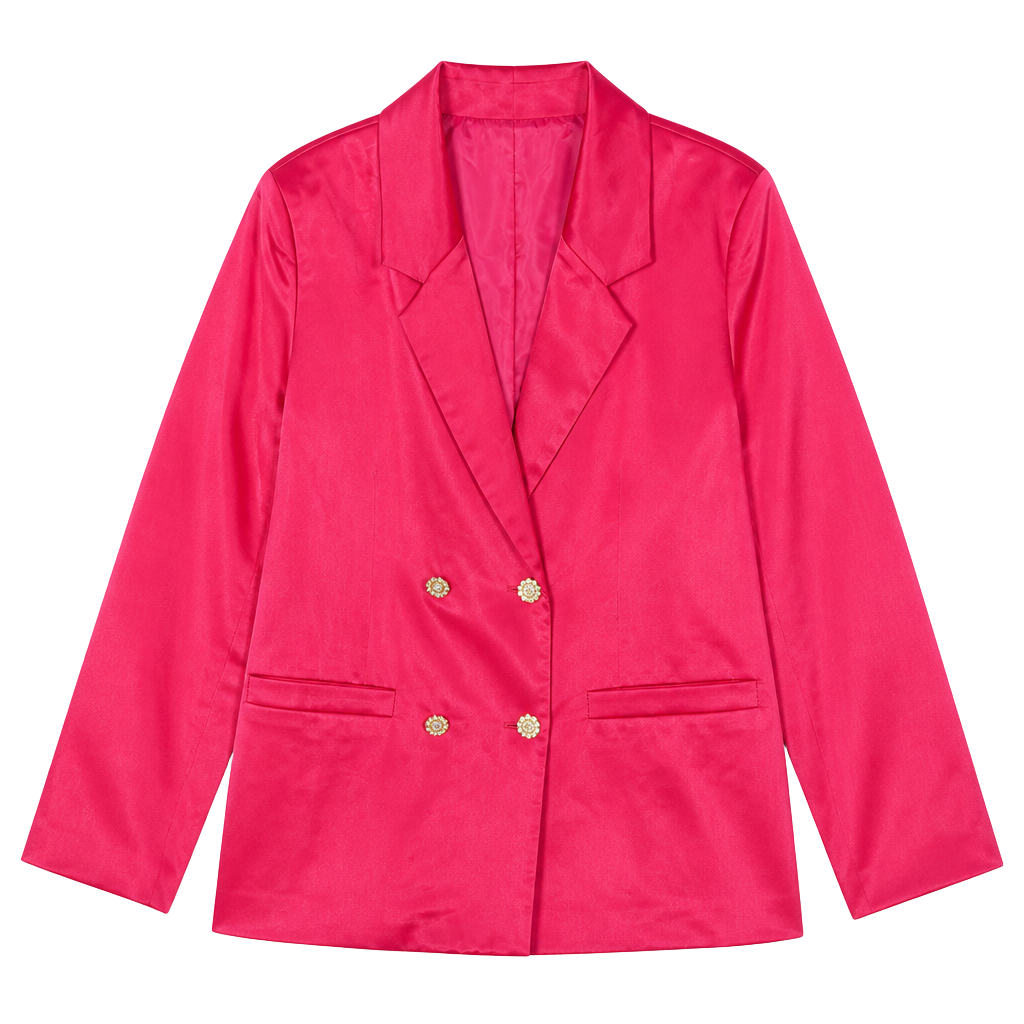 Flying Tomato Blazer Size L Fuchsia Satin Double Breasted Rhinestone 1