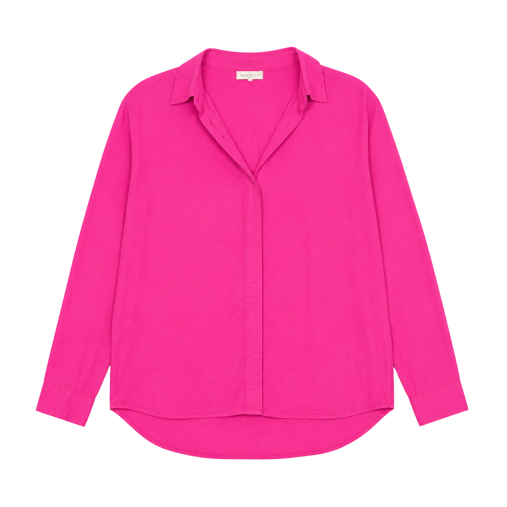 Tea & Cup Long Sleeve Button Down Shirt Size M Hot Pink 1