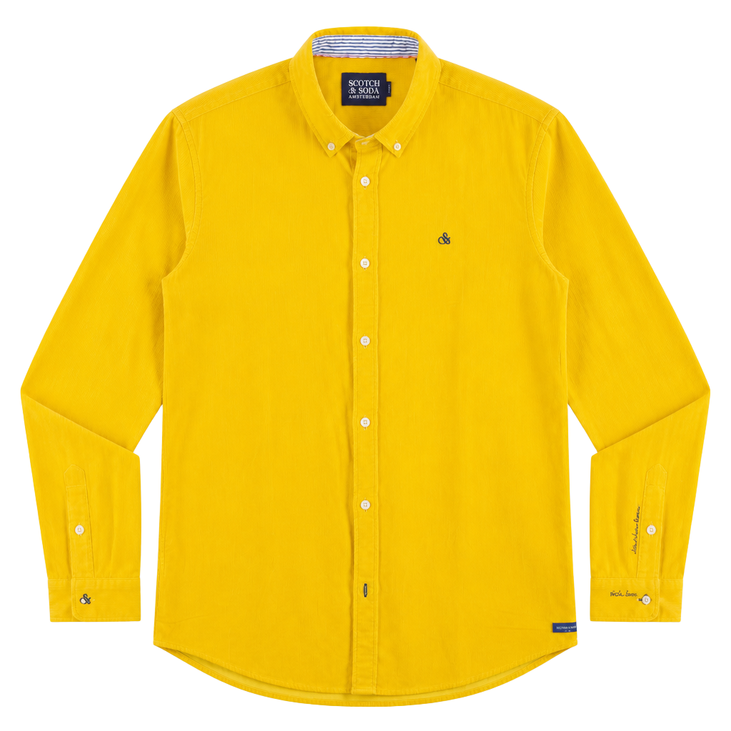 Scotch & Soda Men's Slim Fit Yellow Corduroy Button Down Shirt Size L 1
