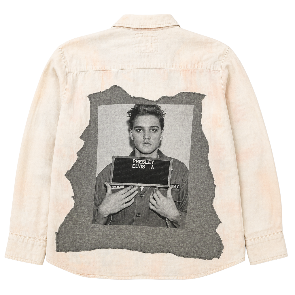 Two Gypsea Souls Upcycled Elvis Presley Mugshot Tie Dye Button Down Shirt Large 1