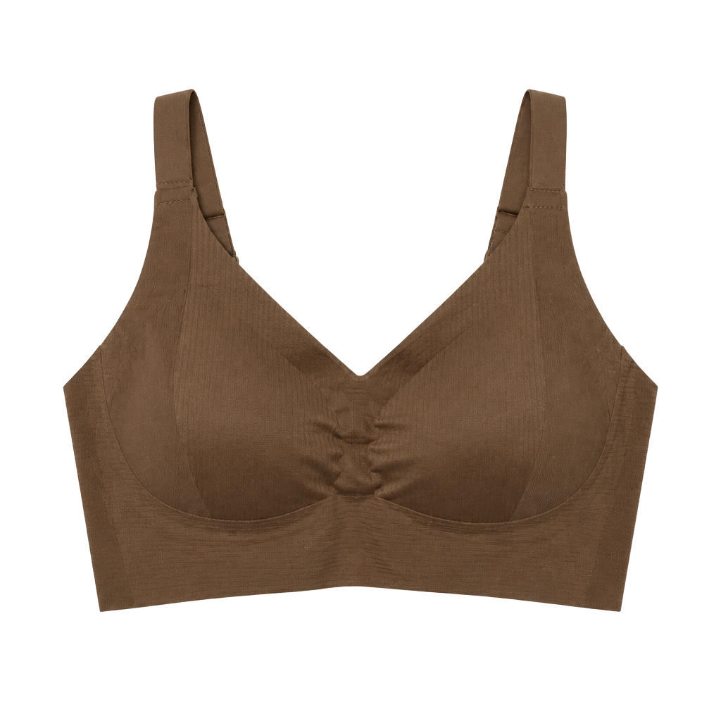 Women's Seamless Wireless Push-Up Bra with Removable Padding and Adjustable Straps in Brown 1