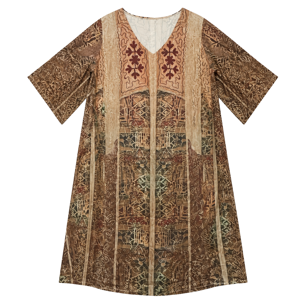 Bohemian Ethnic Print Maxi Dress Long Sleeve V-Neck Kaftan XXL 1