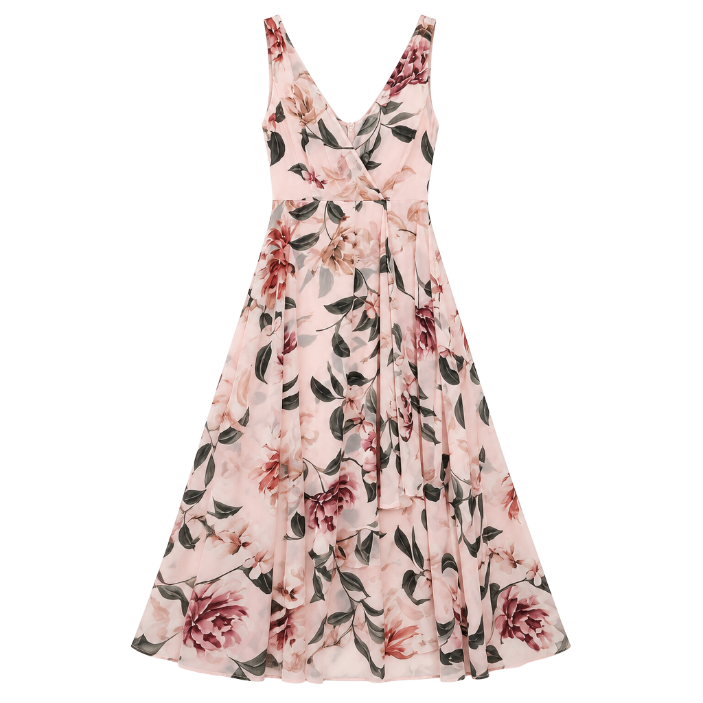 Calvin Klein Floral Chiffon Dress Size 10 (L) Pink High Low Maxi 1