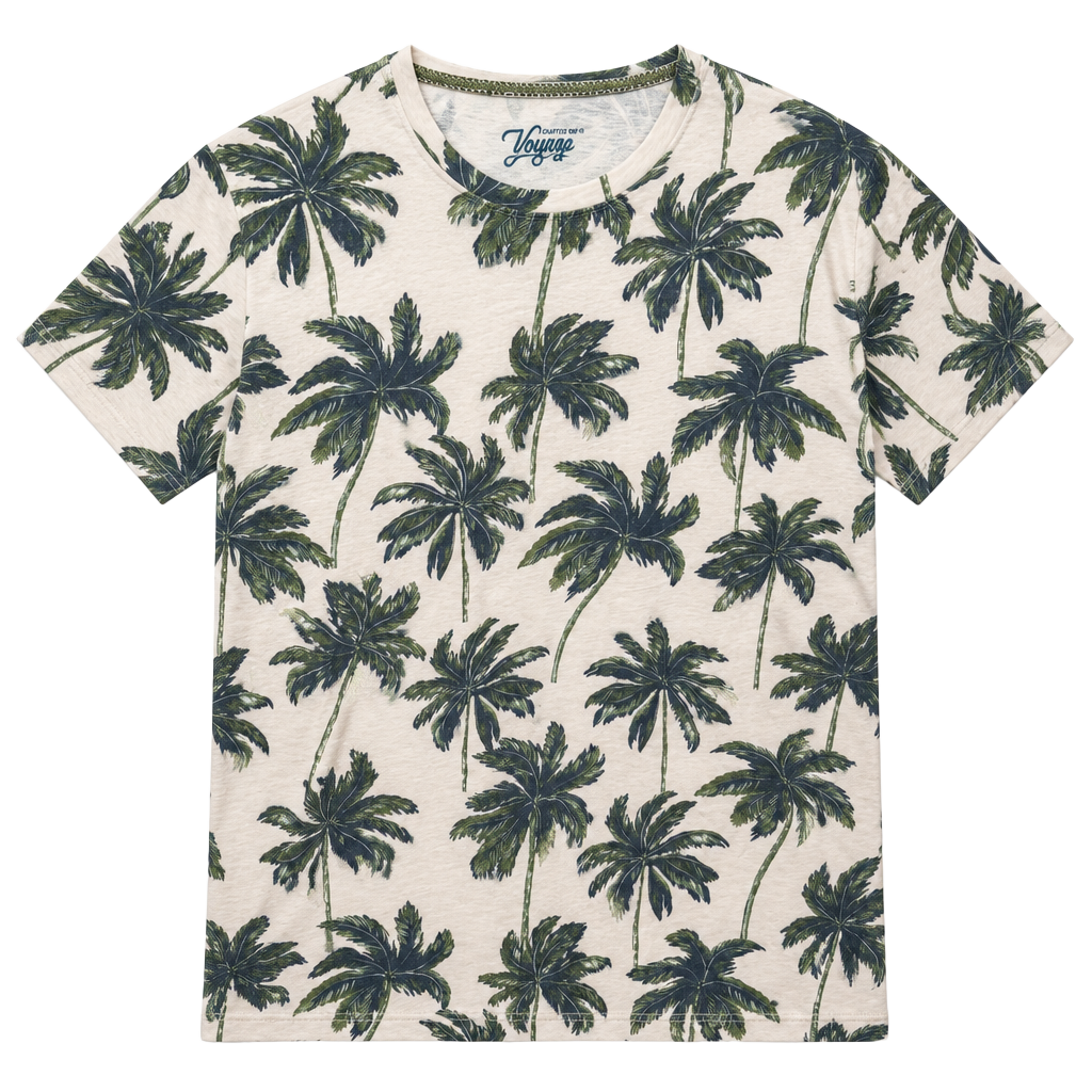 Voyage Craft+Flow T-Shirt Size 2XL Palm Tree Print Beige Short Sleeve 1