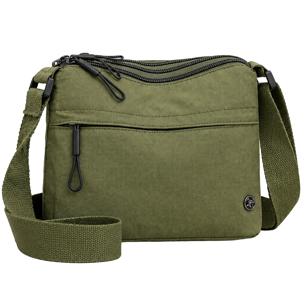 Unbranded Green Nylon Crossbody Bag with Multiple Zippered Compartments 1