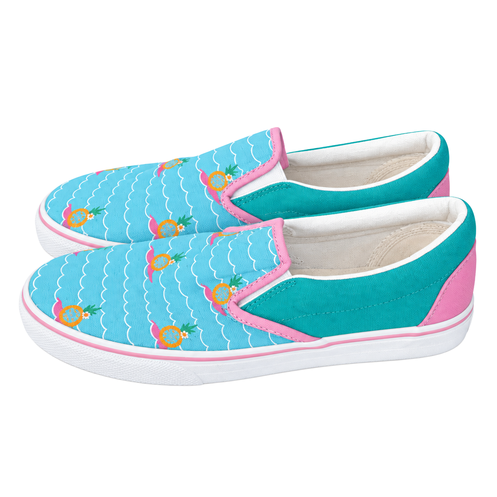 Vans Classic Slip-On Pineapple Waves Blue Teal Pink Shoes 1