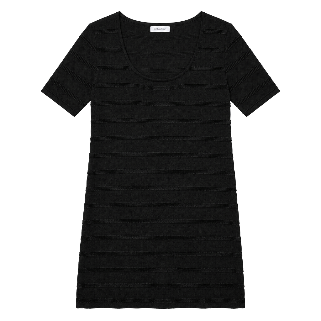 Calvin Klein Knit Dress Size XL Black Short Sleeve Striped Sheath 1