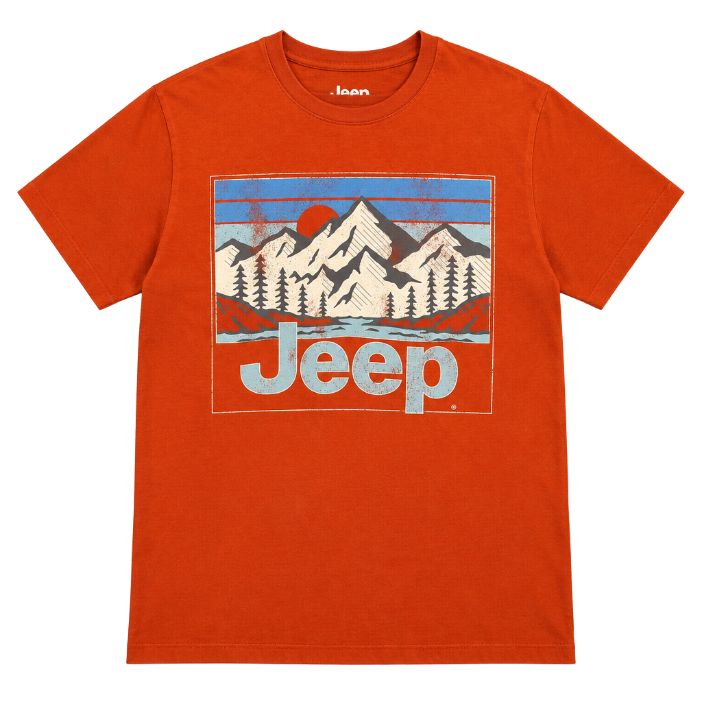 Jeep Mountain Graphic T-Shirt Size XL Orange Cotton Blend Outdoors 1