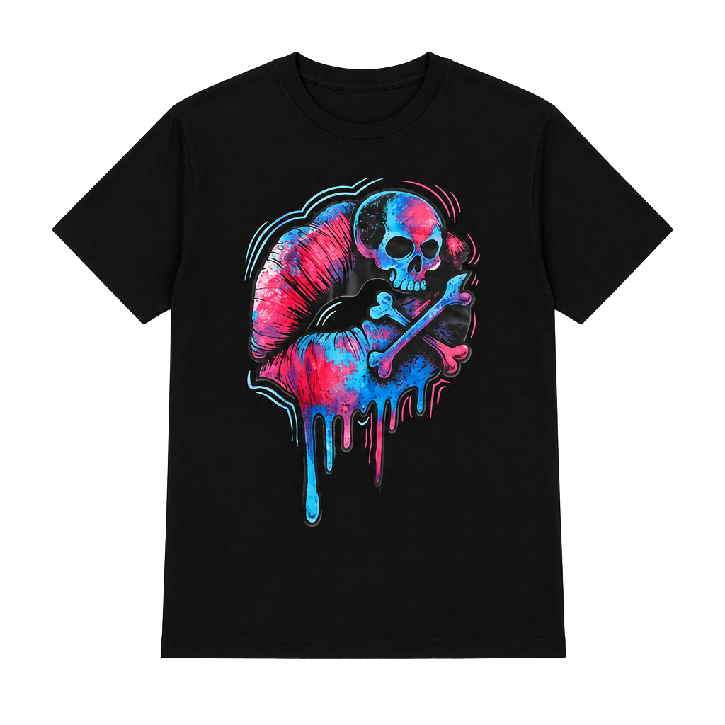 SHEIN Gradient Skull Lip Print T-Shirt Size M Black 1